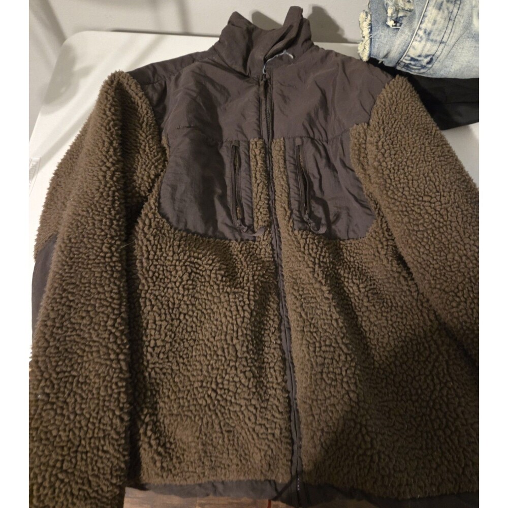 H&M Men's Sherpa Fleece Hybrid Utility Jacket - Brown (Size Small)